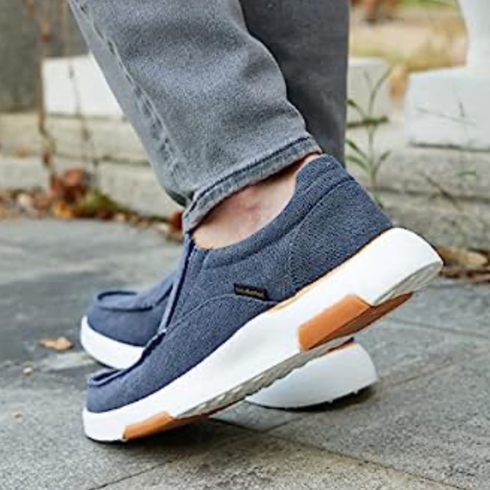 OrthoComfoot Slip-On Blue Denim Suede Boat Shoe Loafer/Arch Support Size… - Picture 3 of 8
